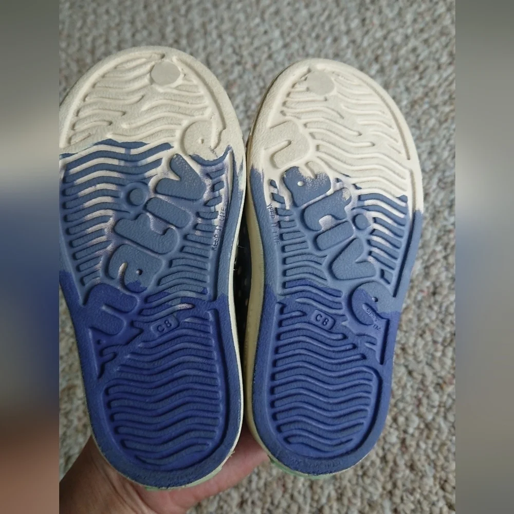 Native Kids Shoes Jefferson Bloom Marbled Child Cream and Blue size 8